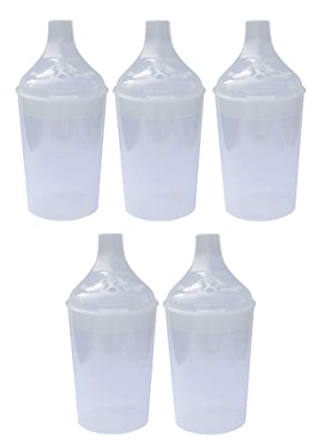 Lizzyoftheflowers 5 Pack - Clear Wide Spout Feeding Beakers with Graduated Measurements and Controllable Flow Lid - Autoclavable, Microwave Safe and Spill-Proof
