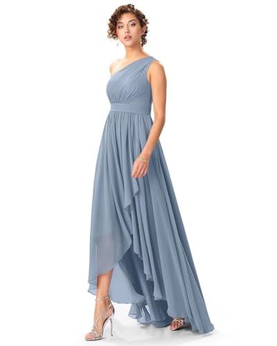 One Shoulder Bridesmaid Dresses for Women High Low Chiffon Ruched Formal Evening Party Prom Gowns with Pockets2