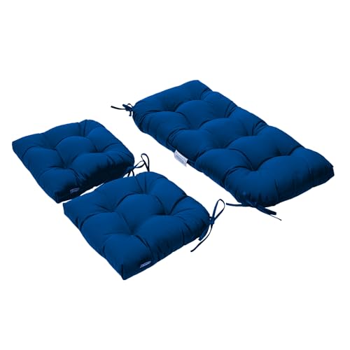 Image of QILLOWAY Outdoor Patio Cushions Set of 3, Wicker Furniture Cushions with Ties, Waterproof Loveseat & Seat Cushions for Patio Bench, Porch Chair, Outdoor Replacement Cushions, Royal Blue