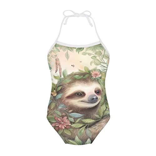 Image of Pinupub Girls Cute Swimsuit One Piece Bathing Suit Sleeveless Halter Neck Swimwear Beachwear
