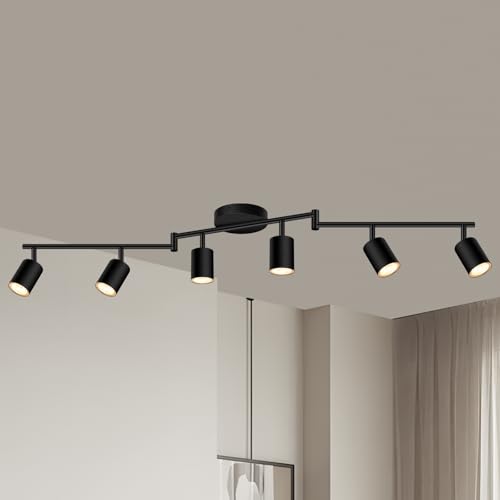 AUQUEE 6 Light Track Lighting Fixtures Ceiling, Matte Black Kichen Track Lighting Fixtures with Rotatable Light Heads, Foldable Lamp Arms, Modern LED Track Lights for Kitchen/Hallway, No GU10 Bulb