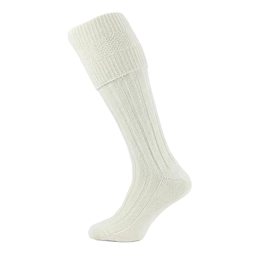 GREEN KNITS Mens Scottish Highland Wear Wool Kilt Hose Socks Mens Ribbed Knee High Thermal Socks Winter Walking & Hiking Outdoor Socks Breathable Knit Thick Long Warm Wool Blend Sock UK 6-11