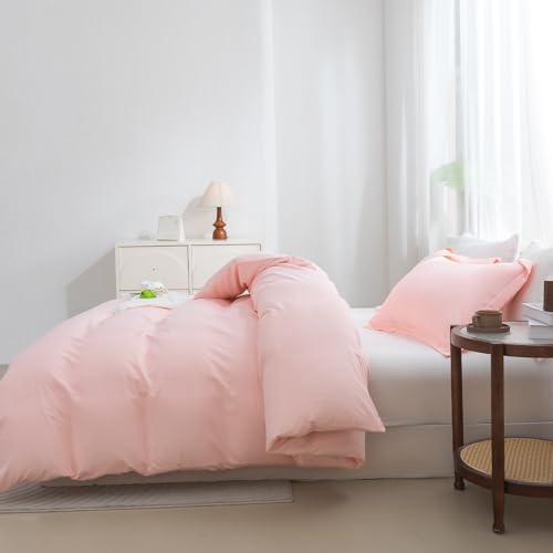 Image of SheRest Pink Duvet Cover Twin Size - Soft Brushed Microfiber, 1 Duvet Cover 68x90 Inches with Zipper Closure 8 Ties & 1 Pillow Sham, Breathable Bedding Set for All Season (No Comforter)