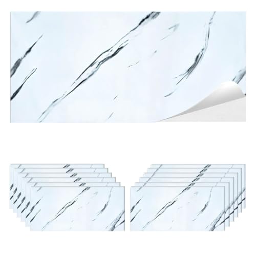 MAKA Piastrelle Adesive Bagno PVC Rivestimento Cucina Mattonelle Paraschizzi per Parete Pannello Finto Marmo Lastre Decorative Muro Alta Risoluzione Impermeabile (Marmo Bianco, 12 pezzi - 2.1mq)