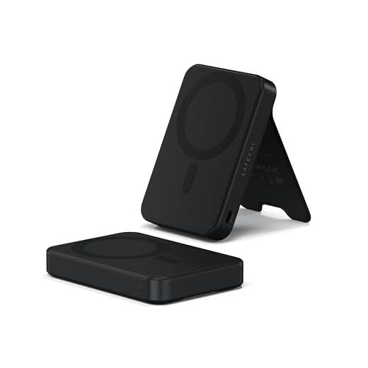 PowerBank SATECHI OntheGo Power Bank, Qi2 Powerbank 10000mAh, Ricarica rapida da 15W, Mag safe Accessori per Viaggio, Batteria Caricatore Portatile con Supporto per iPhone 16 15 14 e Android – Nero