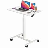 Dripex Computertisch höhenverstellbar mit Rollen, Nut für Tablet oder Handy, Steh Sitz PC Tisch, Schreibtisch klein, mobiler Stehpult, pflegetisch, beistelltisch, weiß