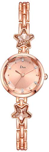 Damenuhr Quarz-Armbanduhr mit rundem Zifferblatt Stern Kristall Armband Uhr mit Metallarmband für Elegante Frauen