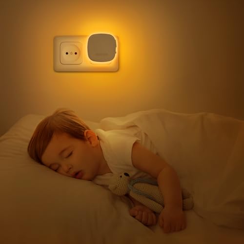 AUVON Nachtlicht Steckdose mit Bewegungssensor und Dämmerungssensor, 2 Stück Warmweißes LED hinterleuchtete Nachtlicht mit 1-50 lm, Helligkeit Einstellbar für Flur, Treppe, Schlafzimmer (Bernstein) 6