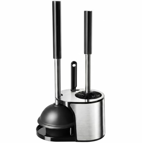 3-pack toilet brush and plunger set with extended handle