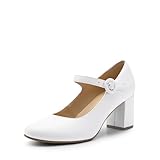 DREAM PAIRS Women's Mary Jane Heels Close Toe Dress Pumps Comfortable Office Work Dress Shoes for Women DWUMPU2528,Size 9,White,DWUMPU2528