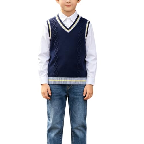 Navy blue knit sweater for boys girls size 6-17 school uniform teens back to school outifts cover up for teen boys girls essentials sweaters cardigan sueter escolares sweatshirt para niñas 14-15 Years
