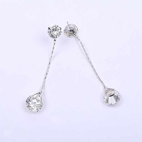 Crystal Linear Drop Earrings - Womens Sterling Silver Round Cubic Zirconia CZ Diamond Rhinestone Long Chain Dangle Earrings Bridal Drop Earrings for Wedding Bride Bridesmaids4