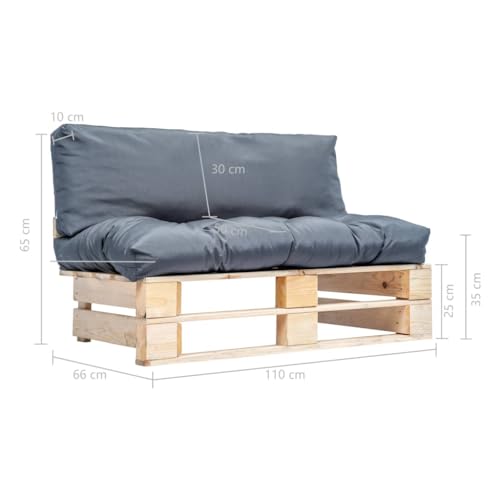 SKM Sofá de jardín de palets con Cojines Grises Madera de Pino,Mobiliario,Muebles de jardín,Asientos de Exterior,Sofás de Exterior,Gris,16.57 kg,277477 - imagen 5