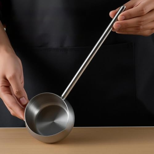 Cuchara de mango largo de acero 304, diseño resistente al calor para dosificar aceite con precisión 6