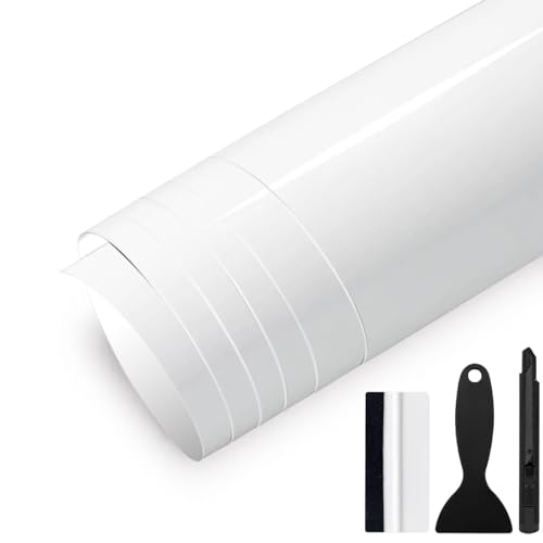 GRTHTATI Lámina autoadhesiva brillante para coche, 30 cm x 150 cm, con canales de aire, sin burbujas, para moto, bicicleta, bricolaje (blanco brillo, 30 cm x 150 cm)