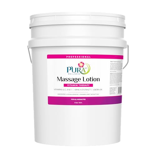 PURA 1ST Professional Vitamin Therapy Massage Lotion, Arnica & Jojoba Extract, Unscented, Hypoallergenic, Natural, Skin Moisturizing, Skin Hydrating, Deep Tissue, Wellness, Physical Therapy, 5 Gallon