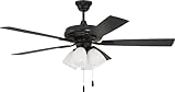 Craftmade ECF114FB5-FBGW Eos Frost Light 52' Ceiling Fan with LED Lights & Pull Chain, Flat Black
