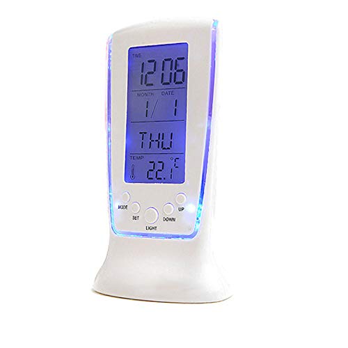 Tevimpeya Réveil numérique rétroéclairé à affichage LED, fonction snooze, thermomètre, calendrier avec date et jour de la semaine, grand écran, alimenté par piles Cover