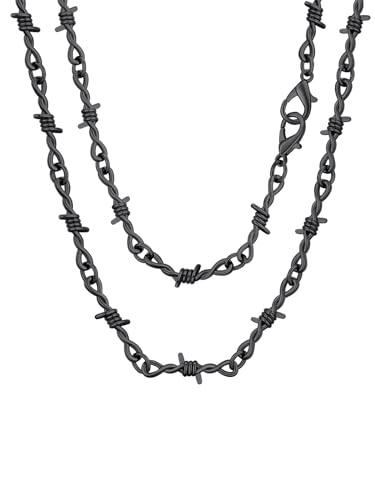 FindChic FindChic Barbed Wire Necklace for Men Women Punk Thorns Chain Black Silver Gold Stainless Steel Necklace Thorns Thistles 18'' 22'' Hip Hop Jewelry Black 18 inch