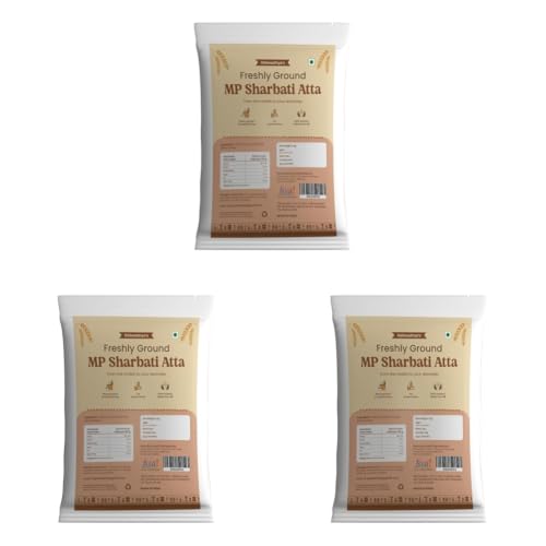 Image of Goswasthya MP sehore Sharbati Wheat Flour Freshly Stone Ground After Order | 100% Whole Grain Flour (Pack of 3)
