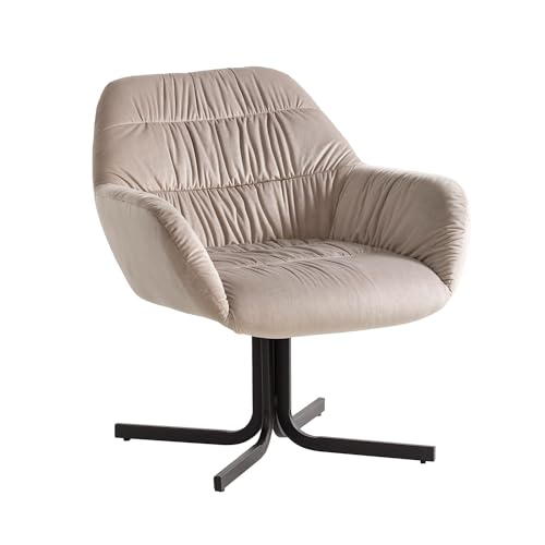 Wohnling Fauteuil lounge en velours beige design fauteuil club avec pieds en métal, chaise coque rembourrée avec dossier, fauteuil à cocktail, fauteuil...