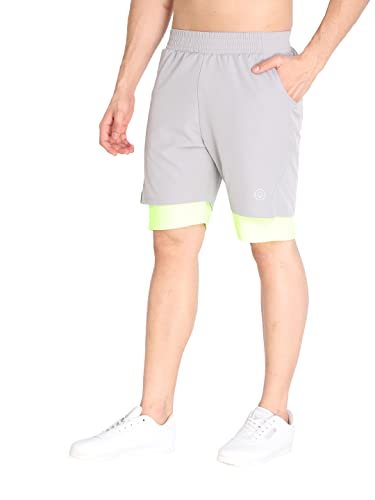Image of CHKOKKO Double Layered Gym Shorts for Men Workout | Compression Inner Layer with Pockets Across Inner Outer and Back | Dry Fit Sports Athletic wear for Running Jogging or Training