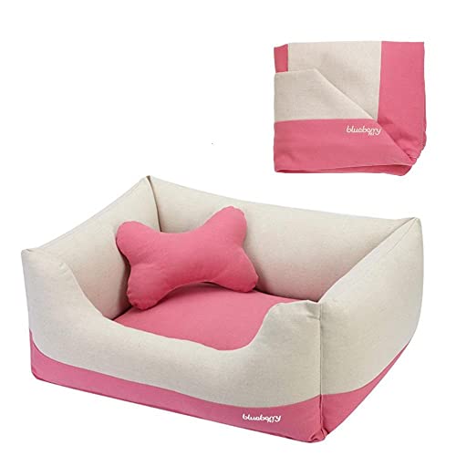 Blueberry Pet Fully Removable Washable Dog Bed, Heavy Duty Pet Bed w Durable YKK Zippers - One Whole Dog Bed and Extra Bed Cover, 25 x 21 x 10 , Baby Pink & Beige Color-Block Beds for Cats & Dogs