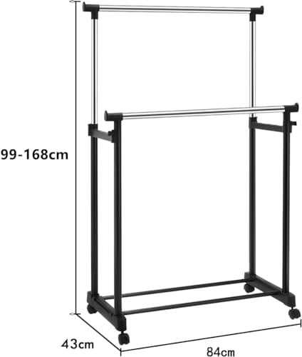 Image of Double Pole Telescopic Clothes &Shoe Rack Folding With 4 Wheels Stand Hanger Garment Drying Rack Multipurpose Portable Storage Laundry Fordable Single And Stand For Indoor Outdoor