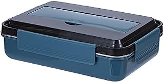 Siqi Stainless Steel Lunch Box, Bento Box Adult Lunch Box 4-Compartment with Bowl Meal Prep Container, Built-in Reusable Fork and Spoon, BPA Free - Blue