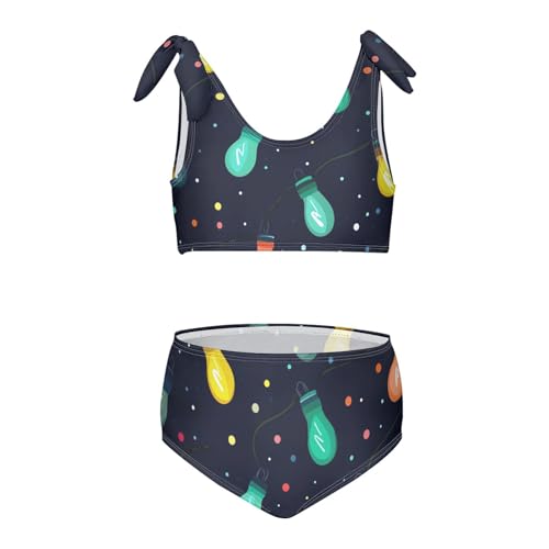 KLL Colorful Christmas Light Bulbs Girl Two Piece Bikini Sets Quick-Dry Bathing Suit Swimming Suits Cute Shoulder Strap