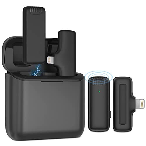 Microfone lapela sem fio com capa de carregamento para iPhone iPad, Mini microfone de lapela para gr