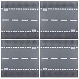 Miniatura 8 de Custom Toys & Hobbies - 8 placas base de carretera con bloques de construcción de ciudad, placa recta de cruce en T curva, 10 x 10 pulgadas,