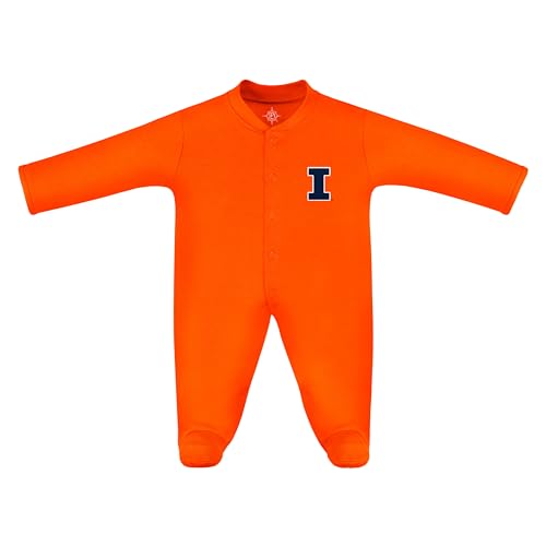 Creative Knitwear College Baby Infant Footed Romper Long Sleeve - Illinois Fighting Illini Logo, Orange, Unisex, Size 0-3 Months