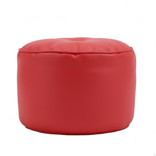 Image of Premium Faux Leather Footstool /Footrest /Pouffe | EPS Beans Filled | Ready to Use | Soft Cushioned Ottoman | Durable Leatherette Finish | Living Room, Bedroom & Office Color- (Red)