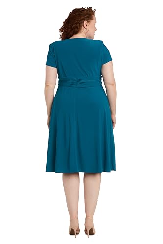 Image of R&M Richards Women's Cascade Wrap Dress with V-Neck & O-Ring Rhinestone Buckle, Work to Weekend Short Sleeve Flowy Silhouette