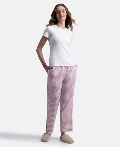 Image of Jockey RX06 Women's Super Combed Cotton Woven Fabric Relaxed Fit Striped Pyjama with Side Pockets (Checks & Prints May Vary)