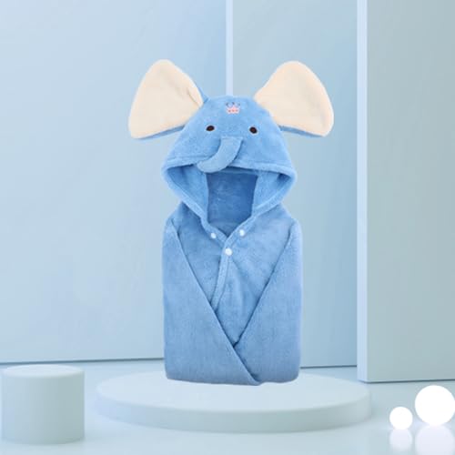 Image of Cute Animal Hooded Baby Towel Soft Coral Fleece Baby Towels with Hood Toddler Bath Towel Large 27 x 55 Inch Ultra Absorbent Hooded Bath Towels for Babies Baby Bath Towel（Bule B