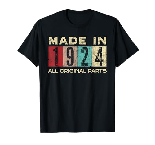 Retro 1924 Todas las piezas originales Vintage Made in 1924 Hombres Mujeres Camiseta