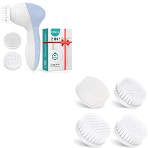COSLUS 2 in 1 Facial Cleansing Brush Silicone Face Scrubber & Replacement Heads 4 PCS