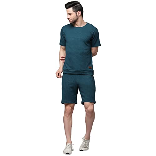 Image of Rigo Cotton Blend Waffle Knit Self Textured Co-Ord Set For Men's|Night Suit Set|Lounge-Wear Pajama Set|Night Wear, Beach Wear, Vacation Wear