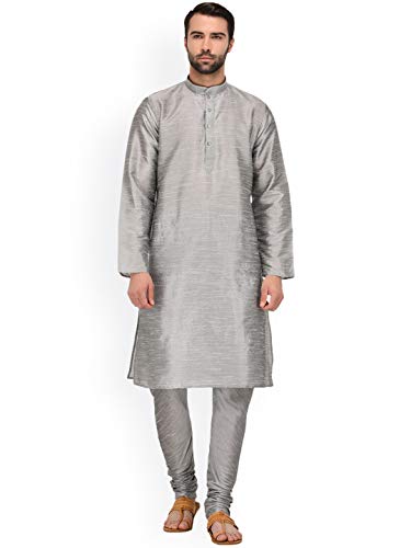 Pyjama Kurta en soie argentée XL pour homme : élégance traditionnelle