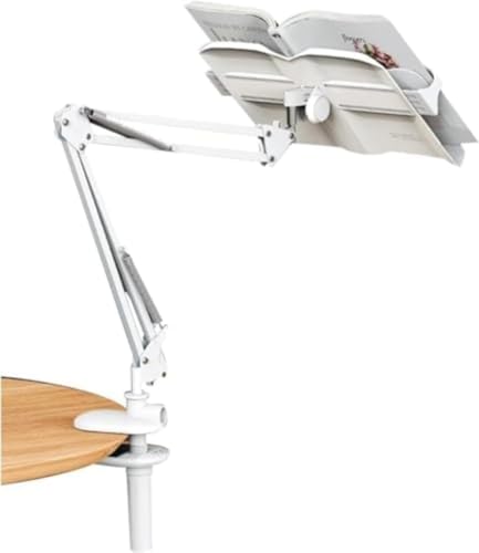DancJulie多機能なデスクトップスタンド ポータブル折りたたみ式で高さ調整可 寝ながら読書向け タブレットスタンド ブックスタンドアーム 書見台 読書台 本立て 省スペース 読書・勉強・料理に適し (ホワイト)