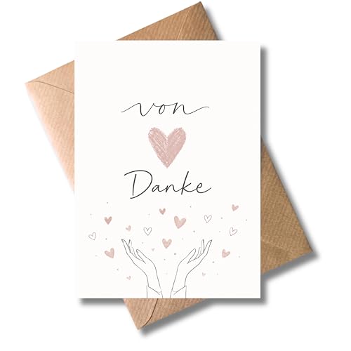 WBdesignz süße Dankeskarte mit Umschlag - Von Herzen Danke - liebevolle minimalistische Danksagung Karte für Freunde Kollegen & Familie - Herzen - Dankeschön Abschied Danke sagen (DIN A6)