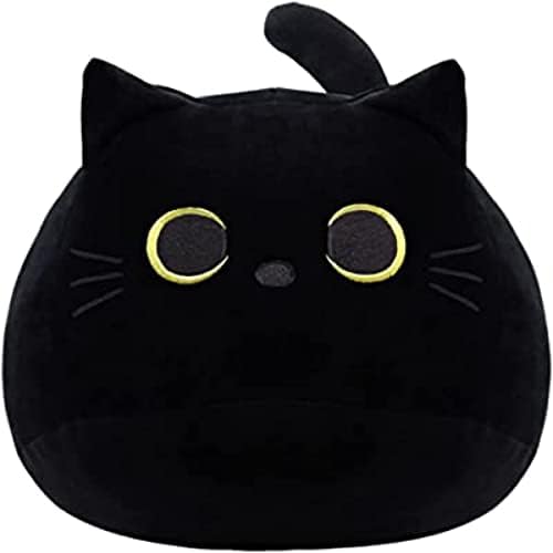 WeBingo Black Cat Plush Toy 16'' Black Cat Pillow, Soft Plush Doll Black Cat Stuffed Animal, 3D Black Cat Plushies Pillow Baby Cute Plush Toys Shape Cat Design Sofa Fat Pillow Gifts for Boys Girls