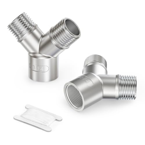 ERGAOBOY 2 pieza de racor en Y de 3/8" BSP, divisor roscado de acero inoxidable 304 de 3 vías, conector de unión macho a hembra para compresor de aire, agua, combustible y gas
