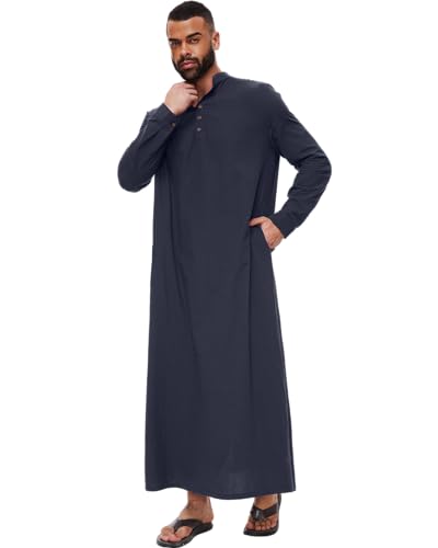 YAOHUOLE Chemise Musulmane Homme Manches Longues Islamique Jalabiya Djellaba Homme Marocaine Bleu Foncé M – vue 2