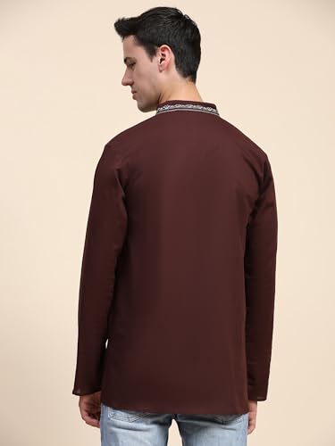 Image of SKAVIJ Men's Cotton Embroidered Kurta Shirt - Long Sleeve Traditional Indian Tunic for Casual