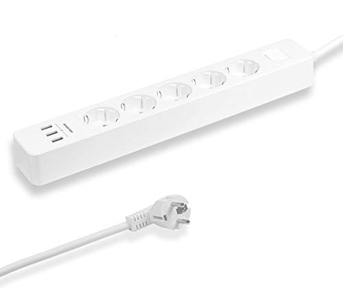 Preisvergleich Produktbild Elbe Steckdosenleiste mit USB Überspannungsschutz, Mehrfachsteckdose mit Schalterfunktion, 5 Steckdosen und 3 USB-Ladeanschlüssen für Smartphone Tablets, 1,5m Anschlusskabel, geeignet für Wandmontage