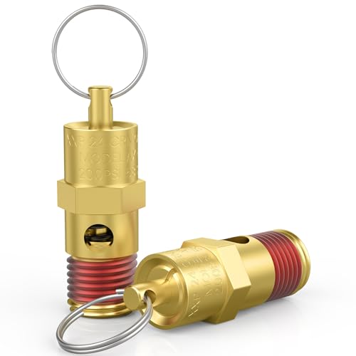 HONSNKS 2 válvulas de alivio de presión de compresor de aire de 1/4 pulgadas NPT(M) 200 PSI, válvula de seguridad de latón para compresor de aire (tanque que se desprende)