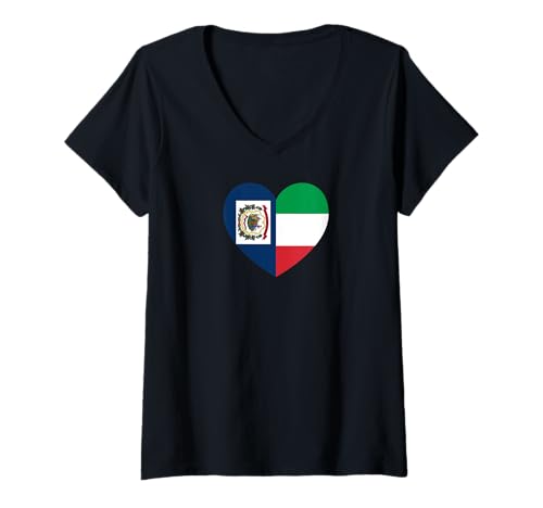 Mujer West VA and Italy Flags: Heart Shaped Unity Camiseta Cuello V